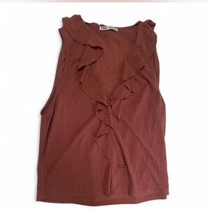 Zara Women's Ruffle Front Blouse - Dark Mauve